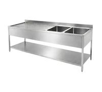 Plonge Inox Professionnelle 2 Bacs avec Égouttoir à Gauche - 2000 x 600 mm