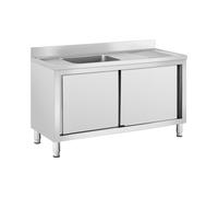 Plonge inox sur meuble - 1 bac - Royal Catering - Acier inoxydable - 140 x 60 cm