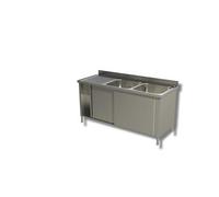 Plonge Inox sur Meuble Portes Coulissantes 2 Eviers à Droite - Gamme 700 - - - Inox AISI430 1800x700x850mm