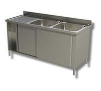 Plonge Inox sur Meuble Portes Coulissantes 2 Eviers à Droite - Gamme 700 - Ristopro - - Inox AISI430 1900x700x850mm inox G
