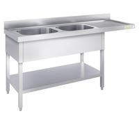 Plonge lave-vaisselle inox 2 bac 1600x700 mm avec égouttoir à droite PREMIUM - GOLDINOX