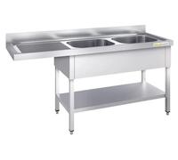 Plonge lave-vaisselle inox 2 bac 2000x700 mm avec égouttoir à gauche PREMIUM - GOLDINOX