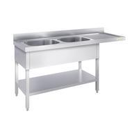 Plonge lave-vaisselle inox 2 bacs GOLDINOX PREMIUM 1600 x 700 mm avec égouttoir à droite
