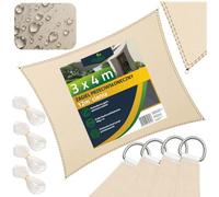 Plonos Voile Solaire Imperméable 180 g/m² Protection UV Rectangulaire 4 x 3 m Beige