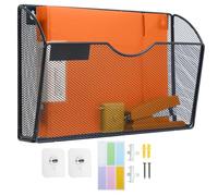 PLSOPPKG Porte-documents mural à 1 niveaux A4 à suspendre - En maille métallique durable - Porte-revue mural de bureau à 1 niveaux-Organisateur de courrier - Noir