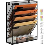 PLSOPPKG Porte-documents mural à 6 niveaux A4 à suspendre - En maille métallique durable - Porte-revue mural de bureau à 6 niveaux-Bac à courrier - Noir