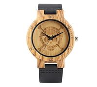 PLUIEX Horloge en Bois Unique Une pièce en Bois Montres Hommes gravé crâne Cadran Pur Bambou Bois Horloge Homme Quartz analogique Bande Noire Montre