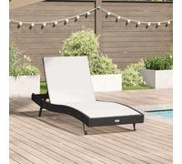 Plumbpyr Chaise longue noire et blanche 197 x 70 x 82 cm en polyrotin avec dossier réglable à 5 niveaux pour jardin, balcon, terrasse, loisirs