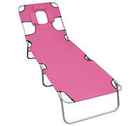 Plumbpyr Chaise longue pliable en acier revêtu par pulvérisation avec oreiller, dossier réglable 189 x 58 x 27 cm, pour jardin, plage, camping, repos jusqu'à 120 kg, rose magenta