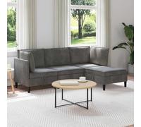 Plumbpyr Ensemble de salon 4 pièces en velours gris foncé avec coussin, canapé d'angle, tabouret, moderne, avec espace de rangement, ergonomique, durable, pour salle familiale, salon