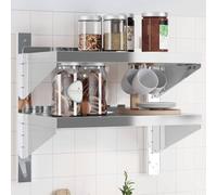 Plumbpyr Étagère murale à 2 étages en acier inoxydable argenté brossé, 50 x 30 x 48 cm, capacité de charge de 50 kg, avec rebord, étagère suspendue pour cuisine, salle de bain, salon et rangement