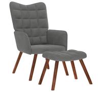 Plumbpyr Fauteuil relax avec tabouret, en velours gris foncé, chaise rembourrée avec accoudoirs et dossier, fauteuil lounge pour salon, chambre à coucher, bureau, fauteuil club confortable avec