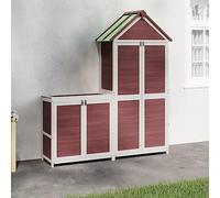 Plumbpyr Lot de 2 abris à outils Moka en pin massif avec toit imperméable, espace de rangement pour outils de jardin, tondeuses à gazon, vélo, idéal pour terrasse et extérieur