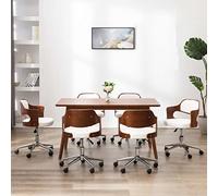 Plumbpyr Lot de 6 chaises de salle à manger pivotantes en bois de buyer blanc avec rembourrage en cuir synthétique, hauteur réglable, roulettes en plastique, cadre en métal solide pour cuisine, salon