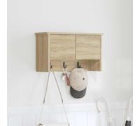 Plumbpyr Table de chevet murale - Support mural en chêne Sonoma - 50 x 20 x 30 cm - 2 étagères - Crochets pour couloir, chambre à coucher, bureau - Étagère console