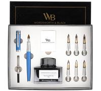 Plume de calligraphie - 6 plumes de rechange - Chrome bleu - Coffret cadeau de calligraphie complet - Stylo calligraphie avec encre et cartouches