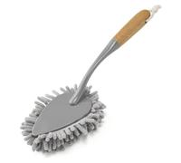 Plumeau Addis en chenille avec manche en bambou, gris/bois, 8 x 4 x 33,5 cm