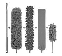 Plumeau en microfibre pour le nettoyage, manche d'extension en acier inoxydable (76-254 cm) avec 3 têtes de nettoyage et 1 mini-plumeaux Nettoyage pour meubles, voitures, écart, claviers, plafonds...