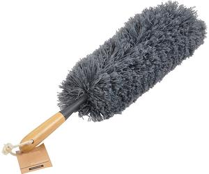 Plumeau gris Microfibre bois 56 cm Balai à poussière Chiffon à poussière Brosse à poussière idéale contre la poussière, les allergènes et les poils d'animaux