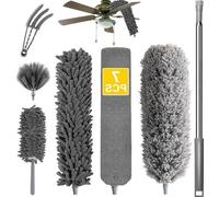 Plumeau microfibre réglable lavable réutilisable - 37 à 232 cm - ressorts plats - ventilateurs - hauts plafonds - stores - plumeau gris