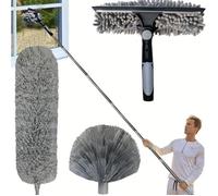Plumeau télescopique 1,5-4.5m tête loup microfibre lavable pour plafonds fenêtres