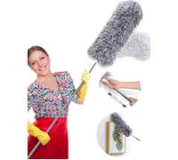Plumeau Telescopique 254cm, Tete de Loup Telescopique Microfibre Pliable Flexible Poignée en Acier Inoxydable, Lavable Parfait