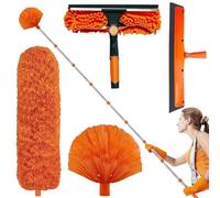 Plumeau Telescopique 4.25m, Tete De Loup Telescopique, Microfibre Lavable, Balai AraignéE Tete De Loup Telescopique, TêTe De Plumeau en Chenille pour Plafonds, Meubles, Stores (Grey) (Orange)