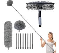 Plumeau Telescopique 4 m, Tete De Loup Telescopique, Microfibre Lavable, Balai AraignéE Tete De Loup Telescopique, TêTe De Plumeau en Chenille pour Plafonds, Meubles, Stores (Gris)