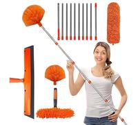 Plumeau Telescopique 4m, Tete De Loup Telescopique avec Extension RéGlable 1.5-6m, Balai AraignéE Tete De Loup Telescopique, Raclette De FenêTre, TêTe De Plumeau en Chenille pour Plafonds (Orange)