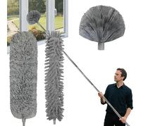 Plumeau Télescopique 6m avec Manche, Tête de Loup et Balai Toile d'Araignée | Kit 6 m sans échelle : tête de loup 360° + plumeau microfibre lavable pour poussière, toiles d'araignée, plafonds