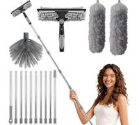 Plumeau Telescopique 6m, Tete De Loup Telescopique avec Extension RéGlable 1.5-6m, Balai AraignéE Tete De Loup Telescopique, Raclette De FenêTre, TêTe De Plumeau en Chenille pour Plafonds (Gris)