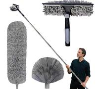 Plumeau Telescopique 6m, Tete De Loup Telescopique avec Extension RéGlable 1.5-6m, Balai AraignéE Tete De Loup Telescopique, Raclette De FenêTre, TêTe De Plumeau en Chenille pour Plafonds, Stores