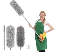 Plumeau Telescopique Balai à Poussière Extensible avec Tige Télescopique Tete de Loup Longueur 75-250cm Plumeau Lavable Microfibre