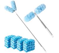 Plumeau télescopique de 210 cm avec 25 lingettes jetables - Compatible avec Swiffer - Recharge magnétique - Balai à poussière avec barre télescopique pour plafond, ventilateur, ventilation, stores