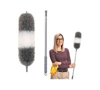 Plumeau télescopique en microfibre flexible 245 cm pour nettoyage en hauteur, tête rotative électrostatique lavable et manche inox