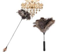 Plumeau télescopique en plumes d'autruche, avec manche télescopique, antistatique, lavable, extensible jusqu'à 115 cm, attrape-poussière, outil de nettoyage pour surfaces hautes et installations
