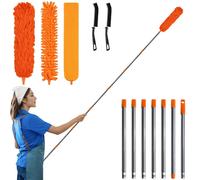 Plumeau télescopique - extensible jusqu'à 310 cm - avec 7 tiges - lavable - en microfibre et en peluche - orange