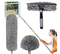 Plumeau Télescopique,Kit De Dépoussiérage Haute Portée De De 4.25 M, Microfibre Lavable,Balai Toile d'Araignée,Tete de Loup Telescopique pour Plafonds, Fenêtres, Meubles, Stores (Grey)