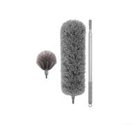 Plumeau télescopique lavable avec tige extensible jusqu'à 2,4 m pour hauts plafonds et toiles d'araignée, comprend une tête en fibre et une brosse pour ventilateurs de plafond, gris