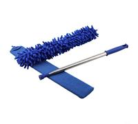 Plumeau télescopique longue portée avec tête en microfibre et crochet pour démontage au plafond Bleu 3 pièces