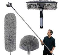 Plumeau Telescopique-Tete De Loup Telescopique avec Extension RéGlable 1.5-6m-3PCS-Raclette De FenêTre, TêTe De Plumeau en Chenille