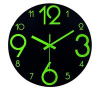 Plumeet 30cm Horloge Murale Lumineuse - Pendule Murale Fluorescente Silencieuse - Grande Horloge Murale Décorative pour Cuisine, Bureau, Chambre à Coucher (Noir)