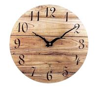 Plumeet Horloge murale analogique radio-pilotée en bois de 30 cm sans cadre avec mouvement à quartz silencieux, horloge décorative rustique en noyer pour chambre à coucher, salon, uniquement pour