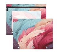 Plumes ColoréEs Abstraites Trousses à Crayons Transparentes pour Chevet,Compatibles avec les Classeurs à 3 Anneaux(2 Pack)