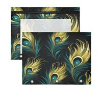Plumes De Paon Abstraites Trousses à Crayons Transparentes pour Chevet,Compatibles avec les Classeurs à 3 Anneaux(2 Pack)