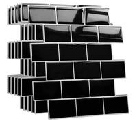 Plus épais Credence Adhesive pour Cuisine Salle de Bain, ImperméAble 3d Dalle PVC Adhesive Murale, 10 Pièces，30*30cm，Noir