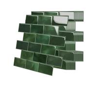 Plus Épais Crédence Adhésive Pour Cuisine, Stickers Carrelage Metro, 10 Pièces Carrelage Adhesif Mural Salle de Bain Vert, Adhesif Mural Carreaux en Vinyle Autocollant, Imperméable, 30.5x30.5cm