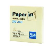 Plus Office Post-it Bloc de 100 feuilles autocollantes jaunes en format zigzag pour bureau, école, université, pour notes rapides, bloc de 100 feuilles autocollantes (75 x 75 mm Zig-Zag, 1 unité)