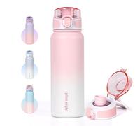 pluseight Bouteille d'eau isotherme à double paroi en acier inoxydable pour sport, salle de sport ou bureau - 600 ml - Rose et blanc