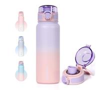 pluseight Bouteille d'eau isotherme à double paroi en acier inoxydable pour sport, salle de sport ou bureau - 600 ml - Rose violet